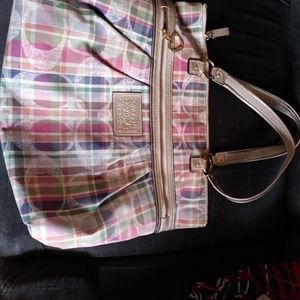 Coach Poppy plaid Madras tote.